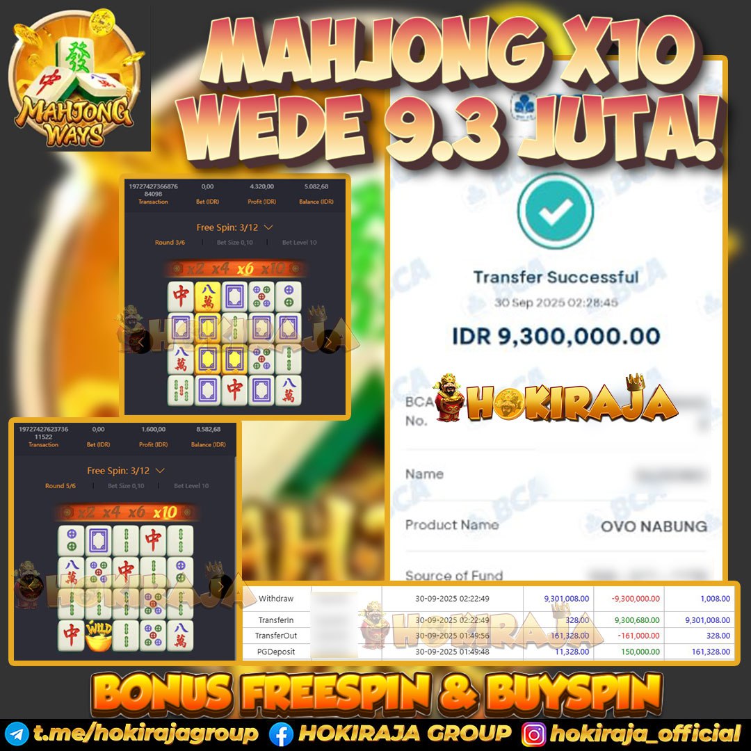 HOKIRAJA JACKPOT SLOT MAHJONG WAYS RP 9.300.000 ID : KOO****